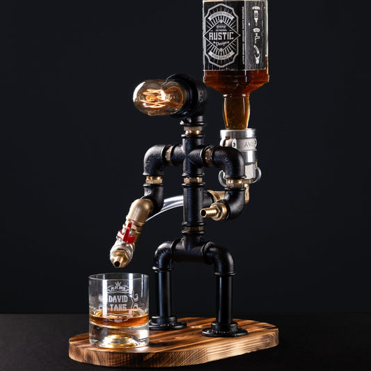 rustic bar taps: "Rustic bar taps perfect for a home bar setup."