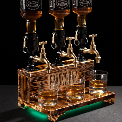 wooden beer taps: "Wooden beer taps for a rustic bar experience."