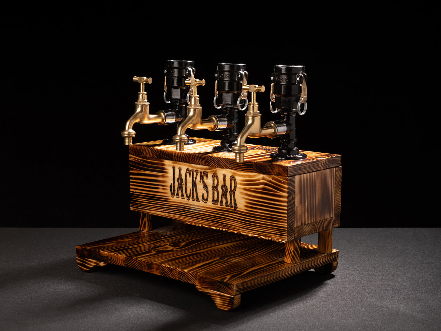 rustic bar taps: "Rustic bar taps perfect for a home bar setup."