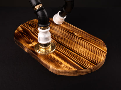 wooden beer taps: "Wooden beer taps for a rustic bar experience."