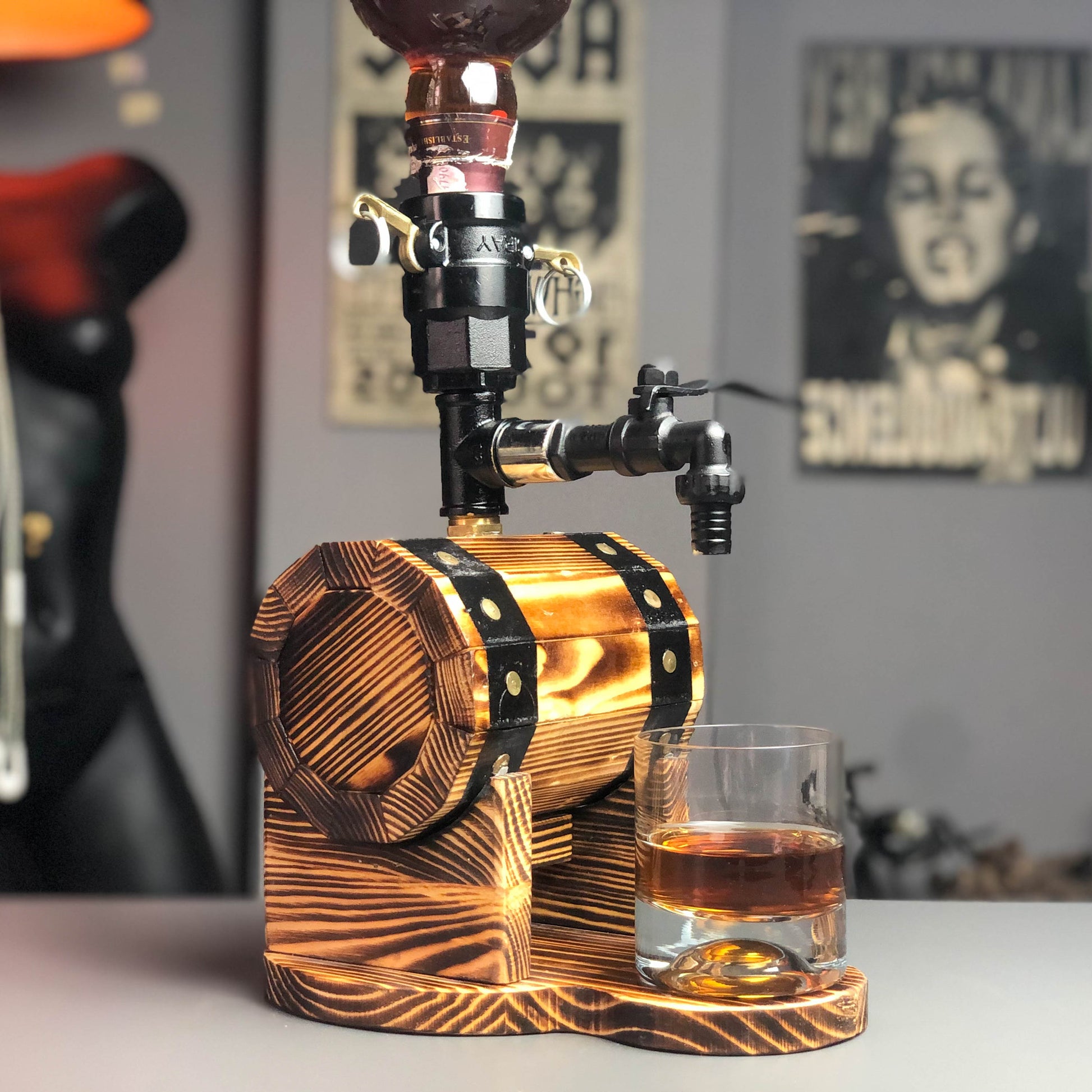 rustic liquor dispensers: "Rustic liquor dispensers for stylish serving."